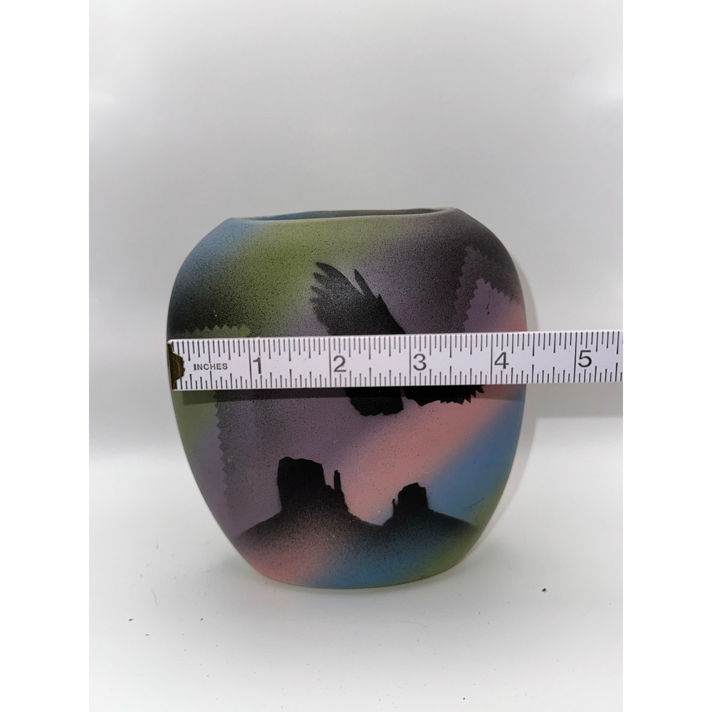 D Ben Signed 1995 Southwestern Pottery Set 2 Eagle Desert Airbrush Ceramic Vases - Picture 6 of 11